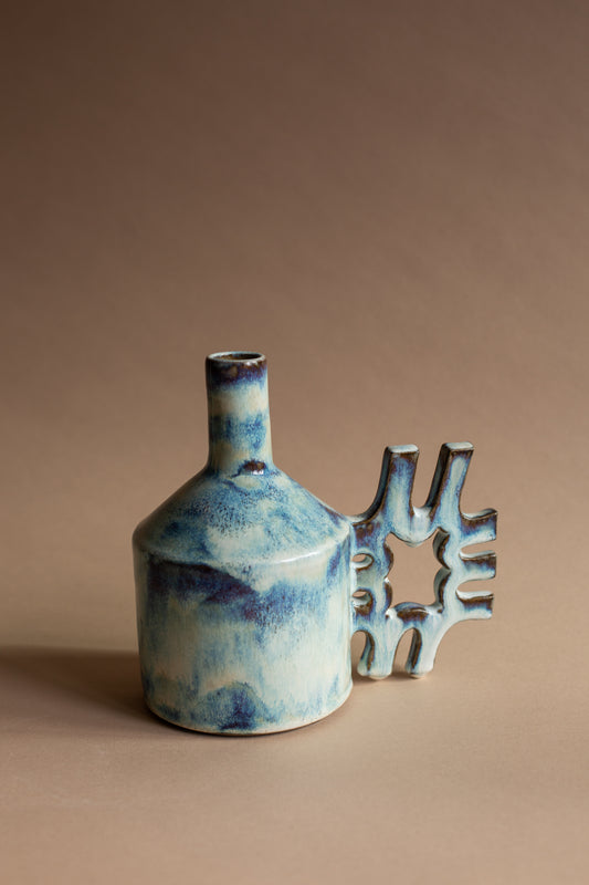 Oil-jug in drippy glaze